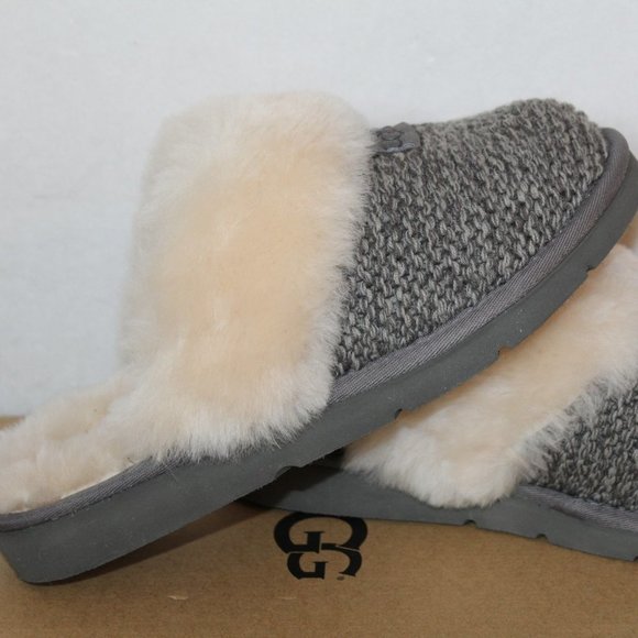 NEW UGG COZY KNIT SHEARLING SWEATER SLIPPERS GRAY - Picture 2 of 12